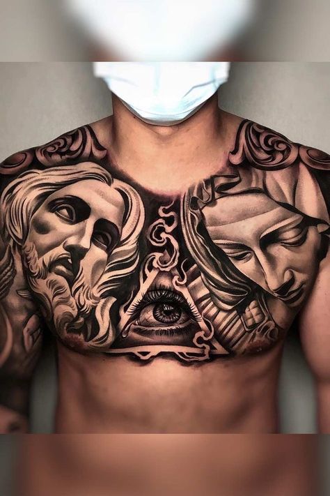 Full Chest Tattoos, Black Men Tattoos, Full Leg Tattoos, Christian Sleeve Tattoo, Realistic Tattoo Sleeve, Tattoos Mandala, Tattoo Inspiration Men, Cool Chest Tattoos, Chest Tattoos For Women