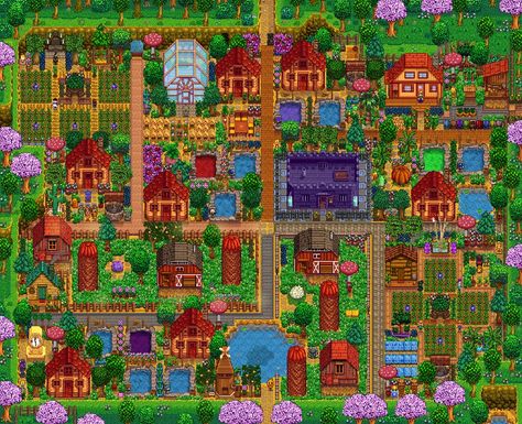 Stardew Farms, Stardew Valley Layout, Stardew Valley Tips, Stardew Valley Farms, Star Valley, Stardew Valley Fanart, End Of Spring, Farm Plans, Farm Layout