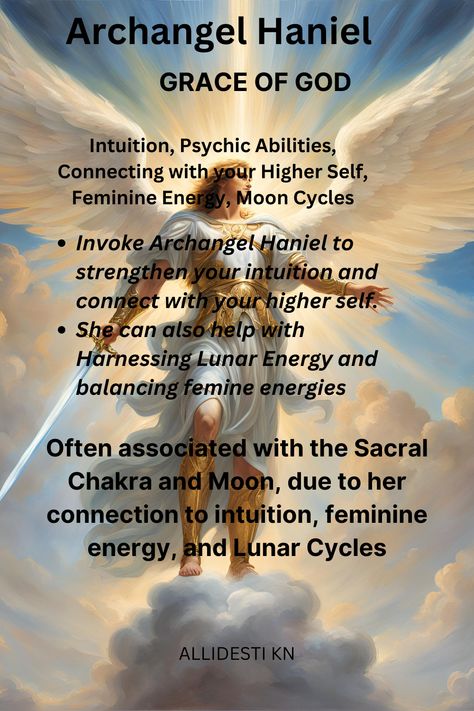 Archangel Haniel enhances our intuition and connects us with our higher selves. Call on her for Guidance, clarity, and connection to the Divine FEMININE Archangel Cassiel, Arc Angels, Angels Healing, Blessing Prayers, Clarity And Connection, Divine Magic, Archangel Haniel, Arch Angels, Gods Promise