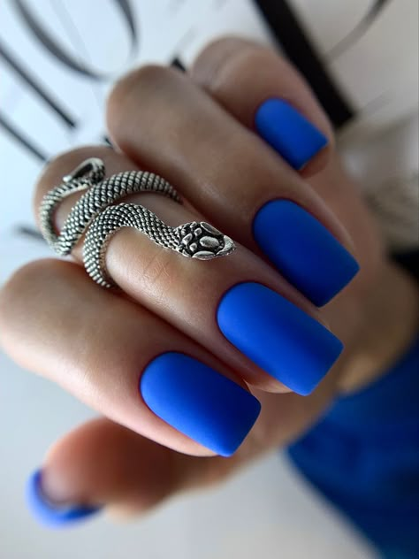 Matt Blue Nails, Blue Nails Matte, Matte Blue Nails, Nail Colors For Winter, Rocker Nails, Blue Spring Nails, Nail Designs And Colors, Matte Nail Colors, Blue Matte Nails