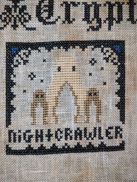 Mostly done nightcrawler - just some backstitching left. #CryptSAL from @thewitchystitcher #Cryptids #CrossStitch #Crafts #CrossStitchersOfIG #CrossStitcher #CrossStitchLove #CrossStitching #XStitch #XStitcher #Instastitch #CrossStitchersOfInstagram #CountedCrossStitch #XStitchersOfInstagram #CrossStitchAddict #XStitching #Stitchery Witchy Stitcher, Traditional Cross Stitch, Pokemon Cross Stitch Patterns, Pokemon Cross Stitch, Cross Stitch Love, Counted Cross Stitch, Cross Stitch Patterns, Stitch Patterns, Cross Stitch