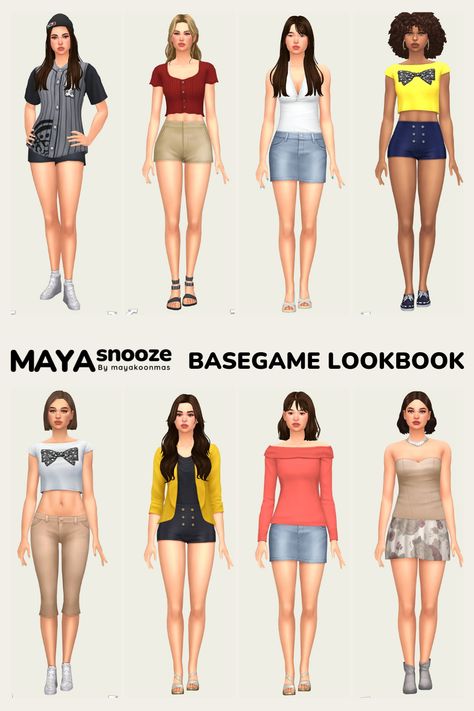 Basegame/  NOCC/ Mod-Free  Download on Patreon/ EA Gallery #MAYAsnooze Sims Ideas Base Game, Sims Basegame Outfits, Sims 4 Clothes Base Game, Sims Everyday Outfits, Sims Characters No Cc, Sims4 Base Game Outfits, Basegame Sims Outfits, Sims 4 Outfits No Cc Base Game, Sims 4 Character Ideas Base Game