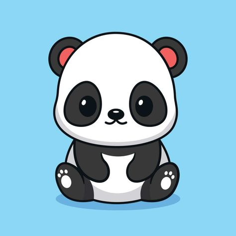 Panda Cartoon Cute, Panda Sitting, Panda Vector, Cute Art Projects, Cute Panda Drawing, Cute Panda Cartoon, Panda Images, Panda Cartoon