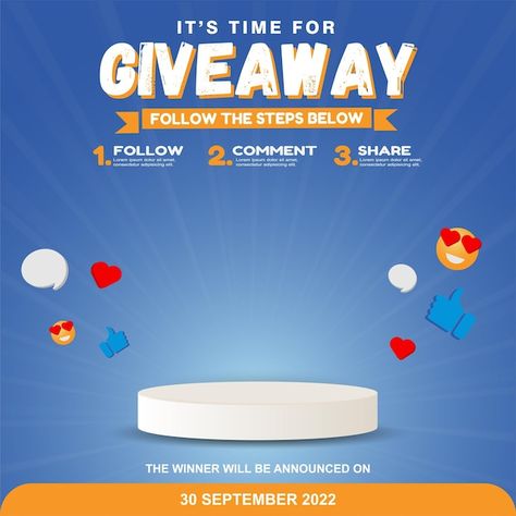 Giveaway steps for social media contest ... | Premium Vector #Freepik #vector #giveaway-winner #contest-winner #sorteio #frame-post Social Media Contest Design, Winner Post, Social Media Contest, Podium Design, Social Media Contests, Winner Announcement, Giveaway Winner, Contest Winner, Giveaway Contest