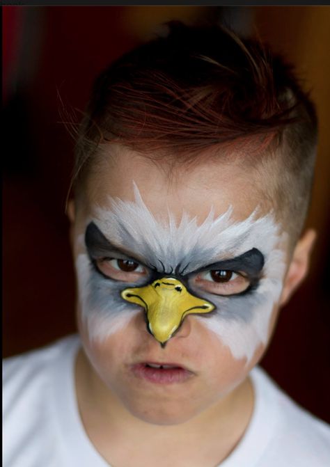 Eagle face paint!                                                                                                                                                                                 More Eagle Costume, Animal Face Paintings, Face Painting For Boys, Eagle Face, Yakuza Tattoo, Face Painting Easy, Kids Face Paint, Boy Face, Face Painting Halloween