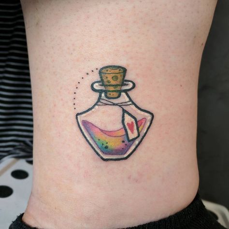 Love Potion Tattoo, Potion Tattoo, Kawaii Tattoos, Miss Morgan, Health Potion, Bottle Tattoo, Kawaii Tattoo, My Tattoo, Love Potion