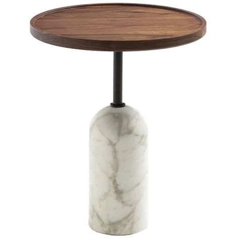 Ekero Round Caneletto Walnut Side Table | Porada | LuxDeco.com Round Coffe Table, Round Wood Side Table, Italian Side, Pedestal Side Table, Marble End Tables, Walnut Side Tables, White Carrara Marble, Brass Side Table, Drum Table