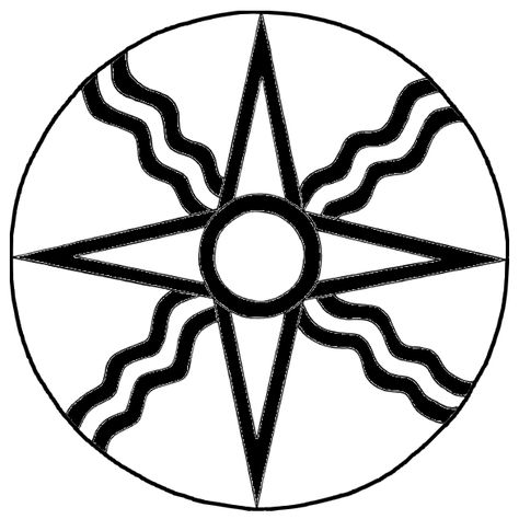 Form of the ancient symbol of the Mesopotamian sun-god Shamash, with alternate pointy and wavy rays. According to Gods, Demons, and Symbols of Ancient Mesopotamia: An Illustrated Dictionary by Jeremy Black and Anthony Green (1992, ISBN 0-292-70794-0), p. 168, it occurs "from the Akkadian down to the Neo-Babylonian period", and "The Akkadian names of the symbol were šamšatu andniphu. It was often represented on a pole as a standard." Osage Tribe, Ancient Sumerian, Ancient Mesopotamia, Ancient Symbols, Mesopotamia, Ancient Civilizations, A Circle, Gods And Goddesses, Inspiration Board