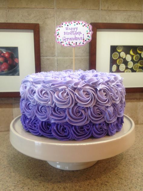 #rosette cake, #ombre, #ombre cake, #birthdaycake Purple Rosette Cake Ombre, Ombré Cakes, Purple Ombre Cake, Ombre Rosette Cake, 24th Birthday Cake, Cake Purple, Buttercream Birthday Cake, Purple Cakes Birthday, Two Layer Cakes