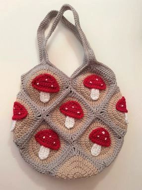 Granny Square Market Bag, Moon Granny Square, Marshmallow Crafts, Mushroom Crafts, Crochet Mushroom, Crochet Business, Crochet Fashion Patterns, Crochet Square Patterns, Square Patterns