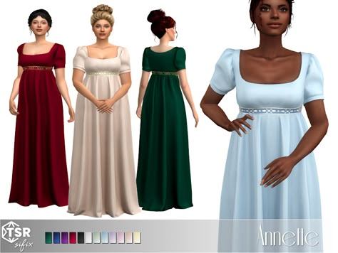 The Sims Resource - Annette Dress Sims 4 Pride And Prejudice, Sims Regency Cc, The Sims 4 Regency Cc, Ts4 Regency Cc, Regency Sims 4, Regency Era Sims 4 Cc, Regency Cc Sims 4, Regency Sims 4 Cc, Sims 4 Bridgerton Cc