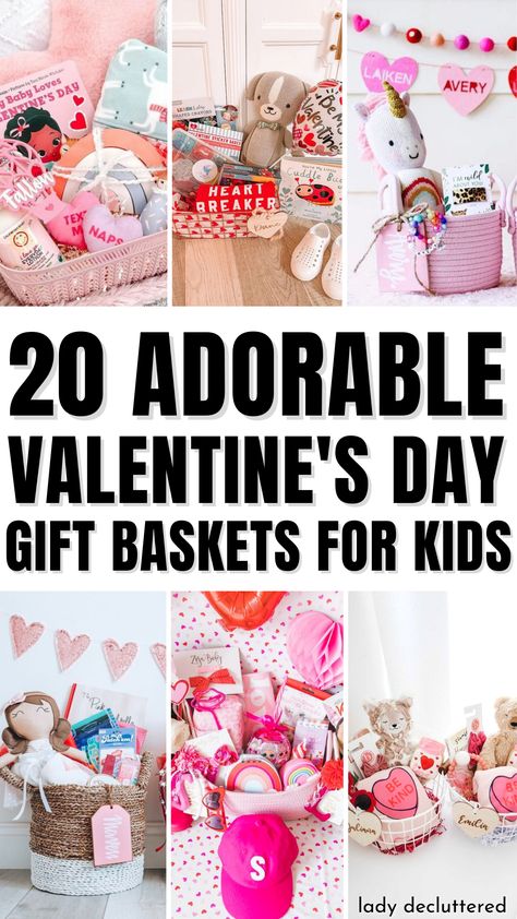 20 Adorable Valentine's Day Gift Baskets for Kids Kids Valentine Baskets, Diy Valentine's Gift Baskets, Gift Baskets For Kids, Celebrate February, Toddler Valentine Gifts, Baby Valentines Gifts, Baskets For Kids, Ideas Valentines Day, Valentine Gifts For Girls