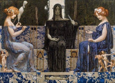 Alexander Rothaug - "The three Parcae" (1910) Alexander Rothaug, The Three Fates, Victorian Paintings, Art Prints Online, Pre Raphaelite, Goddess Art, Ancient Greece, Classic Art, Painting Prints