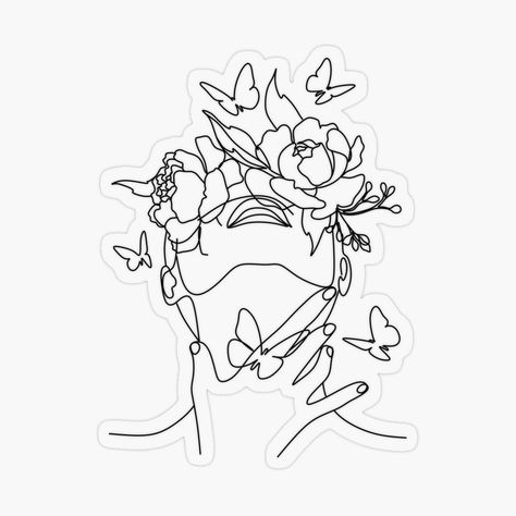 Hands With Flowers, Line Art Fashion, Line Drawing Portrait, Face With Flowers, Nature Symbols, Silhouette Tattoos, Cute Tiny Tattoos, Drawing Portrait, One Line Drawing