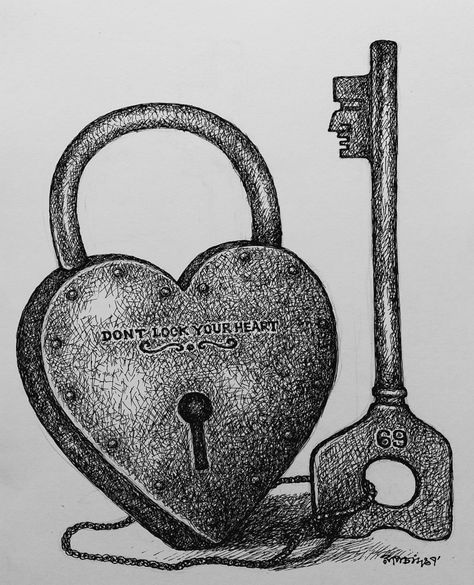 DON'T LOCK YOUR HEART  Drawing by Rupchand Kundu Lock And Key Drawing, Lock Drawing, Hatch Drawing, Key Drawings, Scary Drawings, Pen Illustration, Love Lock, Memory Shirts, Heart Drawing