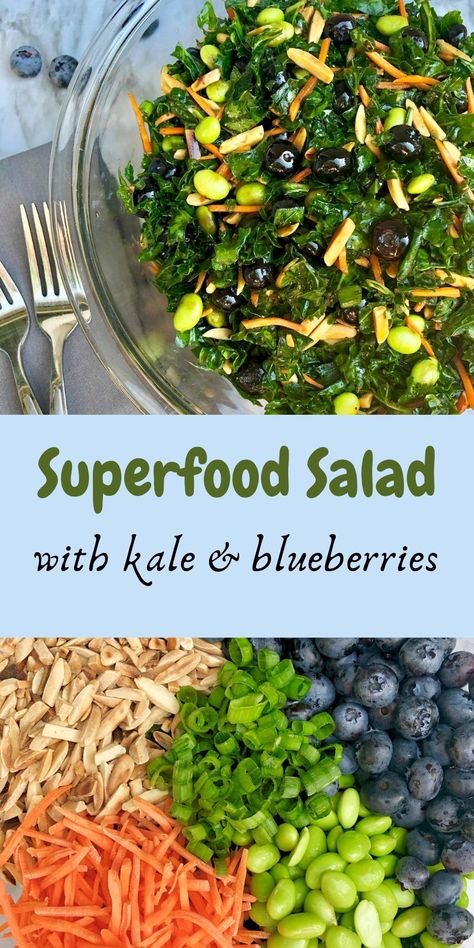 This Superfood Salad with Kale and Blueberries is easy to make and is ready in just 15 minutes! It is loaded with healthy ingredients and is full of flavor. Superfoods Salad, Superfood Salad Recipe, Nutritious Salads, Blueberry Salad, Baby Kale, Superfood Salad, Cauliflower Salad, Healthy Ingredients, Healthy Family