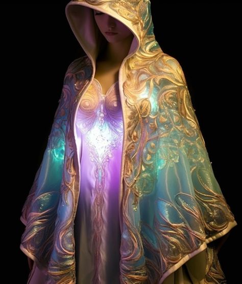 Magical Cloak Fantasy Art, Fantasy Cloak Art, Fantasy Cloak Design, Female Armor Dress, Dnd Cloak, Magic Cloak, Fantasy Cloak, Cape Fantasy, Dream Realm