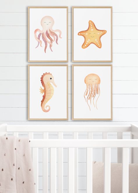 Girl Under The Sea Nursery, Ocean Girl Nursery, Sea Nursery Girl, Under The Sea Nursery Girly, Neutral Ocean Nursery, Sea Creatures Nursery, Nursery Ocean, Under The Sea Nursery, Ocean Bedroom