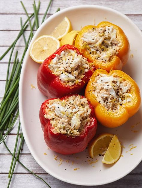 Fast or Slow Crab Stuffed Peppers Laura Marzen Crab Stuffed Peppers, Instant Pot Fish Recipes, Instant Pot Fish, Stuffed Pepper Recipes, Stuffed Peppers Recipe, Crab Stuffed, Pepper Recipes, Mussels Recipe, Stuffed Pepper