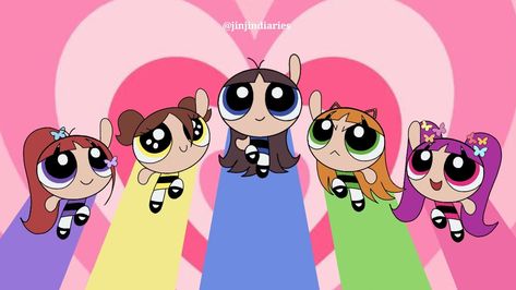 credits /@jinjindiaries Powerpuff Girls Names, Dorm Paintings, Super Power Girl, Pink Scrapbook, Checker Wallpaper, Jeans Aesthetic, Graphic Design Cv, Powerpuff Girls Wallpaper, Wallpaper Themes