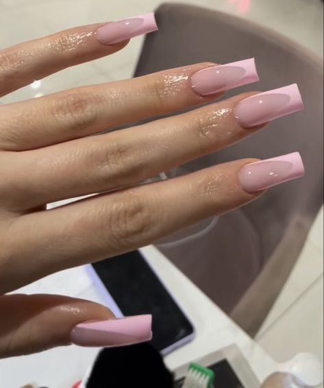 Nail Inspo French Tip Color, Simple Acrylic Nails Coffin With Gems, Cute Simple French Nails, Pink Square Acrylic Nails Designs, Soft Pink French Tip Nails Short, Square Nails Pink Design, Light Pink Prom Nails Acrylic, Simple Pink Acrylic Nails, Pink Acrylic Nails Square