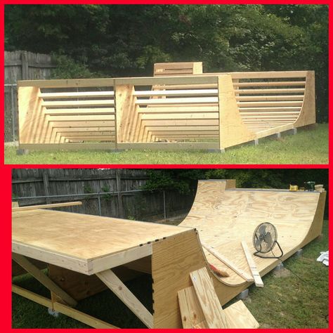 DIY Half Pipe Ramp Half Pipe Plans, Bmx Ramps, Backyard Skatepark, Scooter Ramps, Skateboard Furniture, Mini Ramp, Skatepark Design, Skate Ramps, Skateboard Ramps