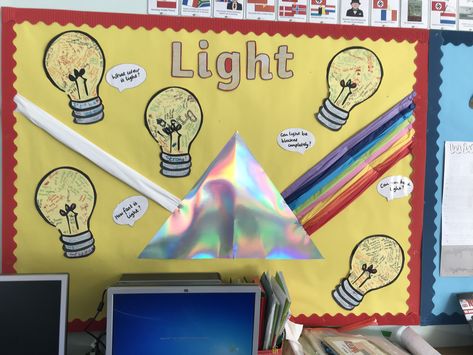 Light display ks2 year 6 science Light Classroom Display, Year 6 Displays, Light Display Ks2, Science Project Boards Display Ideas, Science Boards Display Ideas, Ks1 Science Display, Science Display Ks2 Electricity, Science Forces Display Ks2, Ict Display