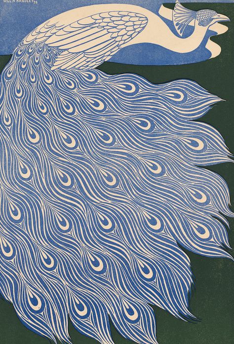 Art Deco Illustration Graphics, Retro Art Prints, Art Nouveau Illustration, Retro Kunst, Art Nouveau Poster, Art Deco Illustration, Peacock Painting, Peacock Art, Blue Poster