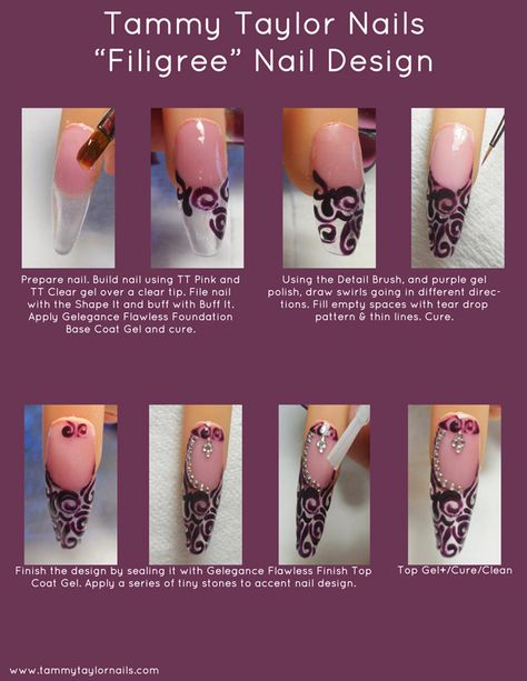 Tammy Taylor Nails "Filigree" Nail Design Taylor Nails, Tammy Taylor Nails, Nail Art Tutorials, Tammy Taylor, Stiletto Nail Art, Nail Techniques, Nail Designs Tutorial, Glamour Nails, Nail Polish Art