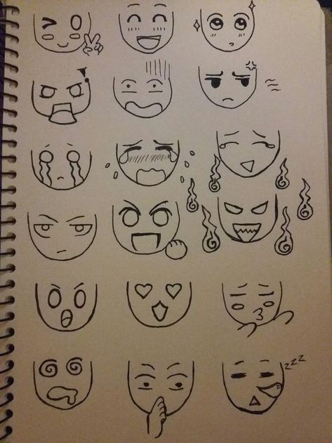 Funny Anime Faces Expressions Drawing, Tired Chibi Expression, Sobbing Face Sketch, Funny Chibi Faces, How To Draw Funny Faces, Cute Chibi Characters Drawings, Laughing At Someone Drawing, Shocked Face Sketch, Grossed Out Face Drawing