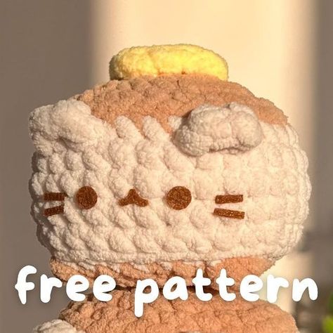 Plushie Free Pattern Crochet, Dumpling Kitty Crochet Pattern, Food Plushies Crochet, Cute Free Pattern Crochet, Food Animal Crochet Patterns, Pancake Crochet Pattern Free, Crochet Patterns Kawaii, Plushie Crochet Tutorial, Crochet Instagram Free Pattern