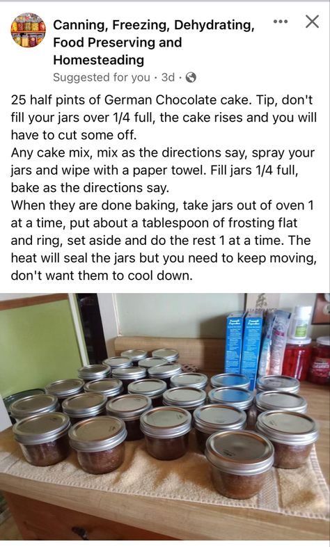 Canning of cake Canning Bread, Dehydrated Recipes, Cake Jars, Food Canning, Decorating Food, Eat On A Budget, Canning Ideas, Home Canning Recipes, Canning Food