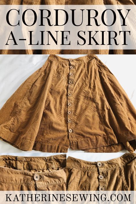 Skirts Sewing Ideas, A-line Skirt Pattern, Hobbit Sewing Pattern, Corduroy Skirt Pattern, Button Down Skirt Pattern, Button Skirt Pattern, Skirt Sewing Pattern Free, Homemade Wardrobe, Quilt Skirt