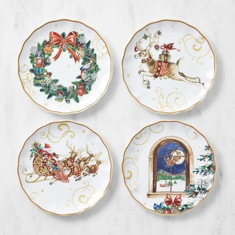 'Twas the Night Before Christmas Appetizer Plates, Mixed, Set of 4 | Williams-Sonoma Christmas Salad Plates, Christmas Dinner Plates, Christmas Dining Table Decor, Christmas Salads, Twas The Night Before Christmas, Christmas Dining Table, Appetizer Plates Set, Table Setting Inspiration, Christmas Dinnerware