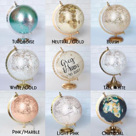 Wedding Guestbook Globe White Gold Blush Pink Ivory With - Etsy Globe Guest Book, Gold Globe, Custom Guest Book, Personalized Wedding Guest Book, Lettering Calligraphy, Custom Calligraphy, Guest Book Alternative, Map Decor, Global Travel