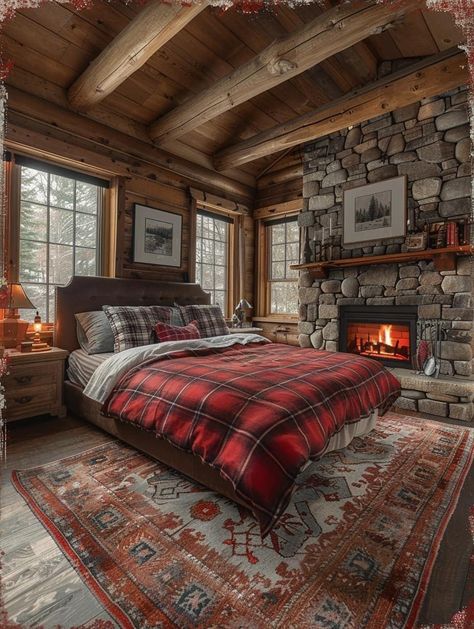 Chalet Design Interior Inspiration, Log Bedroom Decor, Cozy Cabin Bedrooms, Cabin Update, Log Cabin Bedroom, Small Cabin Interiors, Rustic Bedding Sets, Country Style Bedroom, Bedroom Rustic