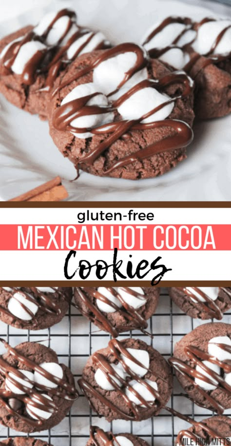 Mexican Hot Cocoa, Gluten Free Christmas Treats, Gluten Free Mexican, Gluten Free Christmas Desserts, Gluten Free Holiday Cookies, Gluten Free Christmas Cookies, Hot Cocoa Cookies, Gluten Free Holiday, Fun Dessert