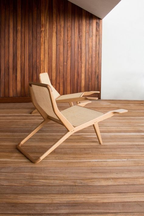 Lounge chair BARCA By Branca Lisboa Unique Chairs Design, Danish Armchair, Bamboo Sofa, Joinery Design, Woven Chair, Unique Chair, Lounge Chair Design, Wood Joinery, Vintage Chairs