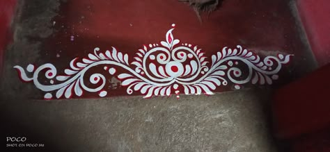 Alpona Design Red And White, Alpona Design Colourful, Door Alpona Designs Simple, Door Alpona Design Bengali, Alpona Border Design, Alpona Design Bengali Border, Alpona Art, Kolka Design, Burlap Bow Tutorial