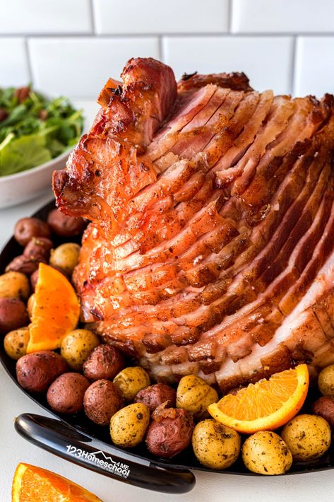 Orange Maple Syrup Glazed Ham Recipe Ham Glaze Maple Syrup, Maple Ham Recipes, Christmas Ham Dinner, Glazed Baked Ham, Maple Ham, Orange Glazed Ham, Baked Ham Recipe, Christmas Ham Recipes, Maple Glazed Ham