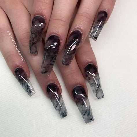 Witchy Nails Square, Black Jelly Nails Acrylic, Black Marble Nails, Nail Nail Designs, Acrylic Nails Ideas, Summer Nails Art, Matte Pink Nails, Nail Art Inspo, Nails Art Ideas