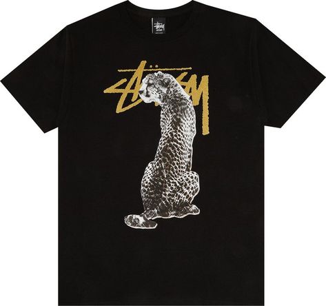 Stussy Stock Cheetah Tee 'Black' | GOAT Stussy 8 Ball Shirt, Stussy Graphic Tee, Stussy 8 Ball Tshirt, Stussy Flower Tee, School Wishlist, Black Goat, Stussy Basic Tee, Heart Hoodie, Leopard Print Top