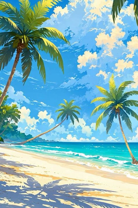 Anime Tree, Anime Sea, Beautiful View Wallpaper, Pencil Colour Painting, Cozy Wallpaper, Wallpaper View, Anime Nature, Wallpaper Fantasy, Summer Game