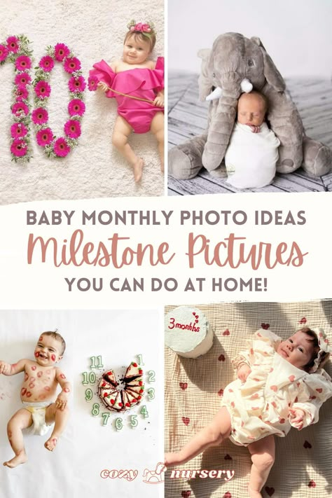 Hey Mom! Today we share Baby Monthly Photo Ideas that are cute and so easy to remake at home!  Our Milestone Pictures Ideas collection is perfect for your monthly baby picture collections. Read more! #milestonephoto #babypics Newborn 2 Months Photo Ideas, Month Newborn Pictures, 7 Week Old Photoshoot, 7 Month Pictures, Baby Photos Month By Month, Newborn One Month Pictures, Newborn Monthly Photo Ideas, Creative Milestone Baby Pictures, First Year Monthly Picture Ideas