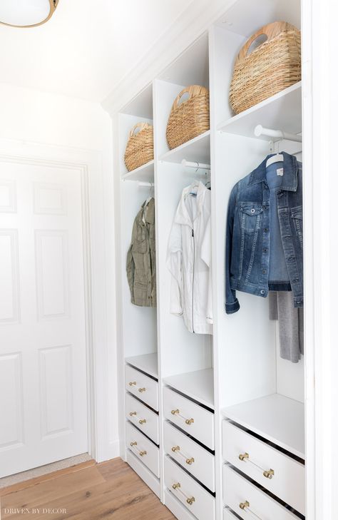 Small Clothes Closet, Closet With Drawers, Ikea Closet Hack, Coat And Shoe Storage, Pax Closet, Closet Ikea, Ikea Units, Ikea Antilop, Ikea Duktig