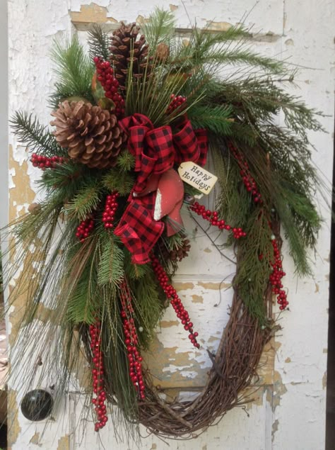 Large Christmas Wreath- Rustic Winter Wreath, Primitive Christmas Wreath, Cardinal Wreath by FlowerPowerOhio on Etsy https://www.etsy.com/listing/207130674/large-christmas-wreath-rustic-winter Oval Wreath, Large Christmas Wreath, Rustic Christmas Wreath, Winter Wreaths, Grapevine Wreaths, Xmas Wreaths, Primitive Christmas, Christmas Decorating Ideas, Christmas Wreaths Diy