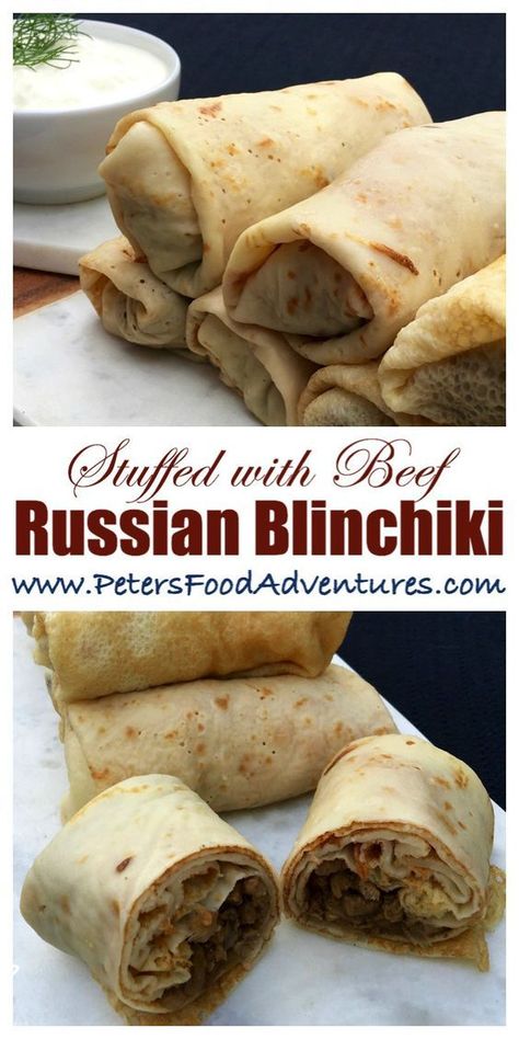 Blini Stuffed with Meat! Russian Meals, Soviet Recipes, Russian Crepes, Russia Food, Russian Foods, Ukrainian Food, Russian Dishes, Beef Meals, Dinner Favorites