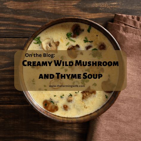 Creamy Wild Mushroom and Thyme Soup - The Farming Wife Mushroom Thyme Soup, Wild Mushroom Recipes, Wild Mushroom Soup, Health Benefits Of Mushrooms, Mushroom Benefits, Mom Health, Mushroom Soup Recipes, Kitchen Witchery, Wild Mushroom