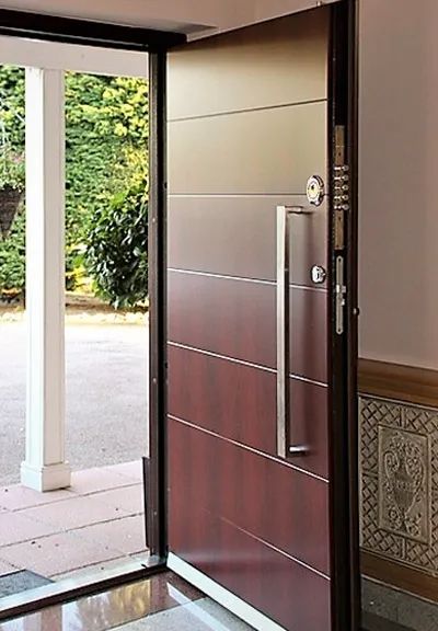 Wooden Security Doors - Fortified Estate Security Door Design, Panel Door Design, Door Protection, Single Door Design, Security Doors, Wood Exterior Door, Door Design Modern, Main Door Design, Front Door Colors