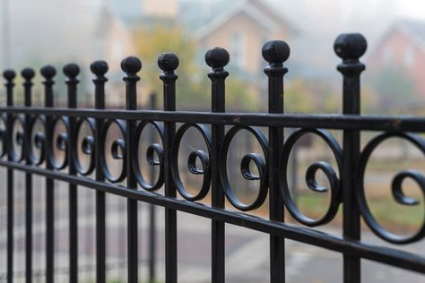 What To Know About Metal Fencing Farm Fence Ideas, Dog Fence Ideas, Iron Fence Panels, Metal Fencing, Wrought Iron Fence, Aluminum Fencing, Tub Deck, Hot Tub Deck, Cheap Fence